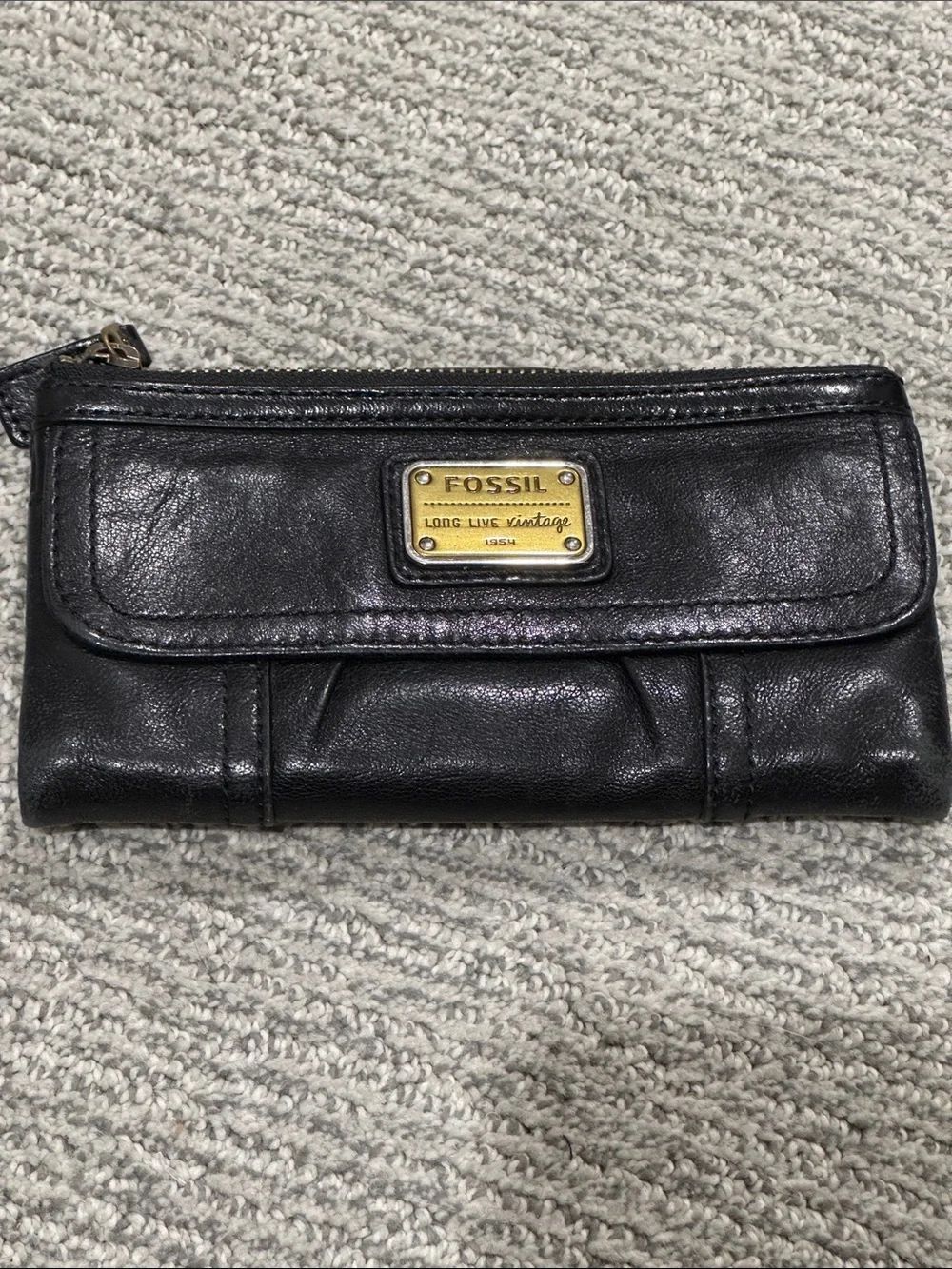 Fossil Black Leather Zip & Snap Wallet